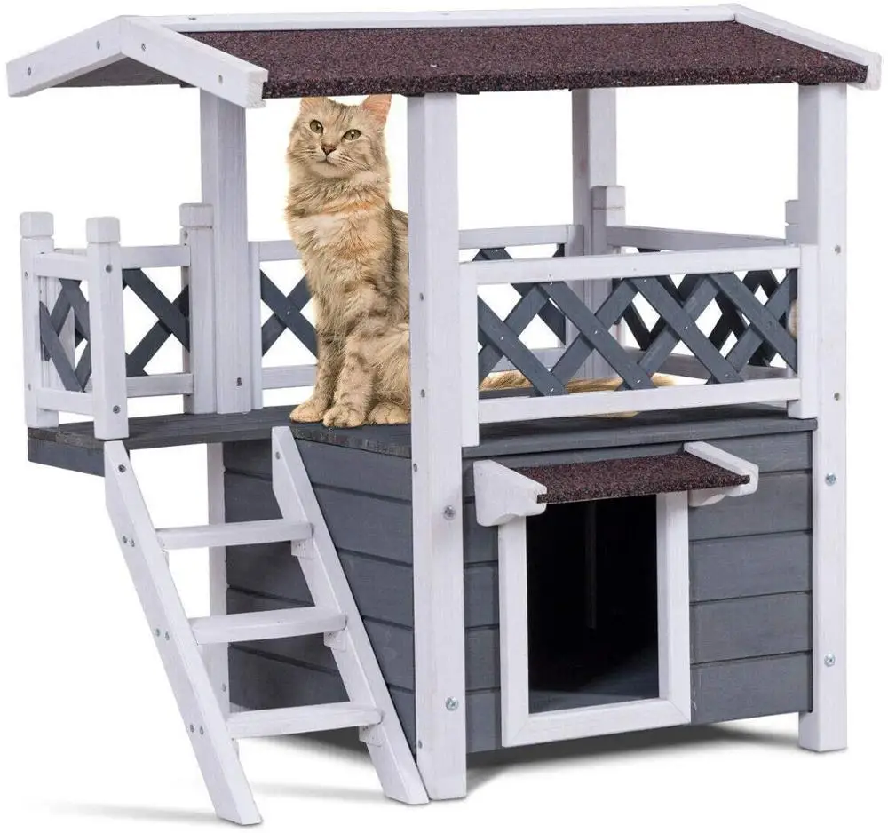 Beautiful Outdoor Wooden Weatherproof Cat House with Escape Door and Stairs, Grey/natural wood color
Beautiful Outdoor Wooden Weatherproof Cat House with Escape Door and Stairs, Grey/natural wood color