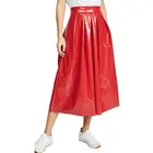 Latest design long red leather wide hem women casual skirts