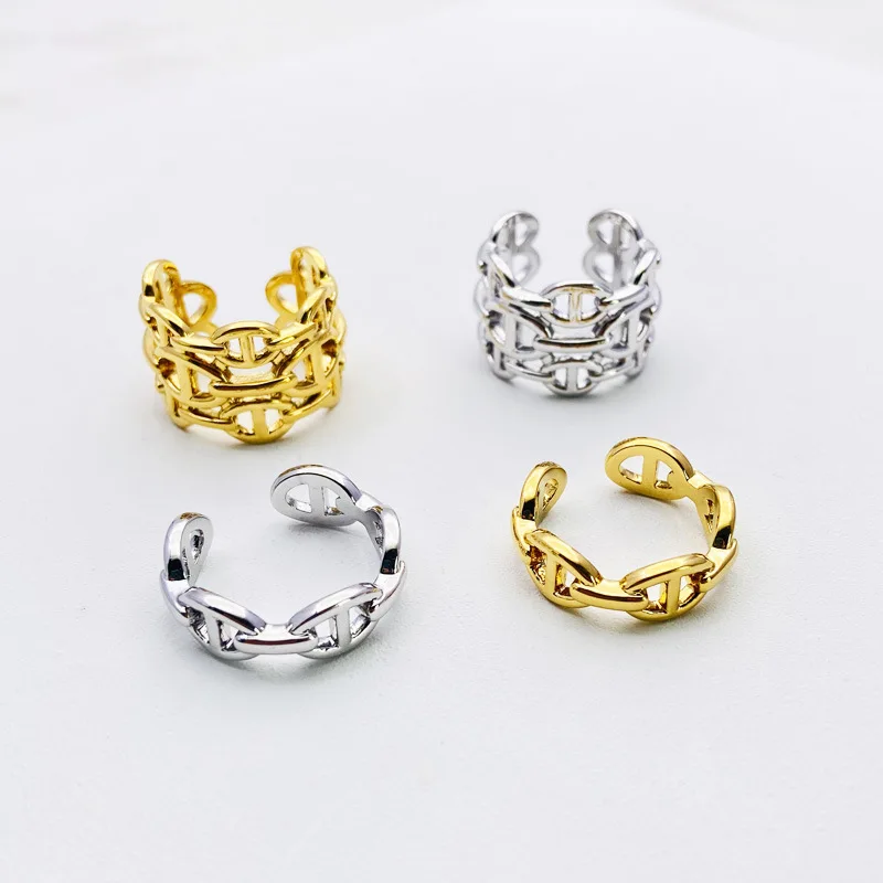 Fashion Korean Minimalist Punk Link Chain Pig Nose Finger Ring High Quality Adjustable Brass Coffee Bean Link Open Rings
Fashion Korean Minimalist Punk Link Chain Pig Nose Finger Ring High Quality Adjustable Brass Coffee Bean Link Open Rings
