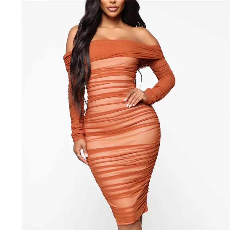 Hot sale Sexy Slim Party Dress Women Mesh Dress Pleated Black Slash Neck Long Sleeve Off Shoulder Caramel Solid Winter Vestidos, Customized color
Hot sale Sexy Slim Party Dress Women Mesh Dress Pleated Black Slash Neck Long Sleeve Off Shoulder Caramel Solid Winter Vestidos, Customized color