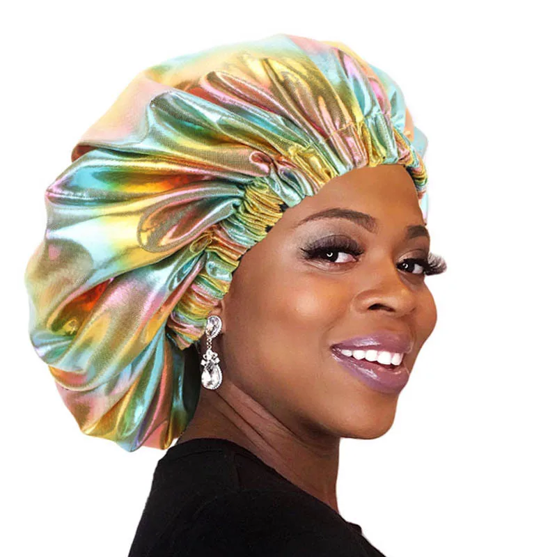 African Women Elastic Force Hair Bonnet Shower Cap Super Size Double Deck Shiny Gradient Mermaid Colors Night Cap, As pictures
African Women Elastic Force Hair Bonnet Shower Cap Super Size Double Deck Shiny Gradient Mermaid Colors Night Cap, As pictures