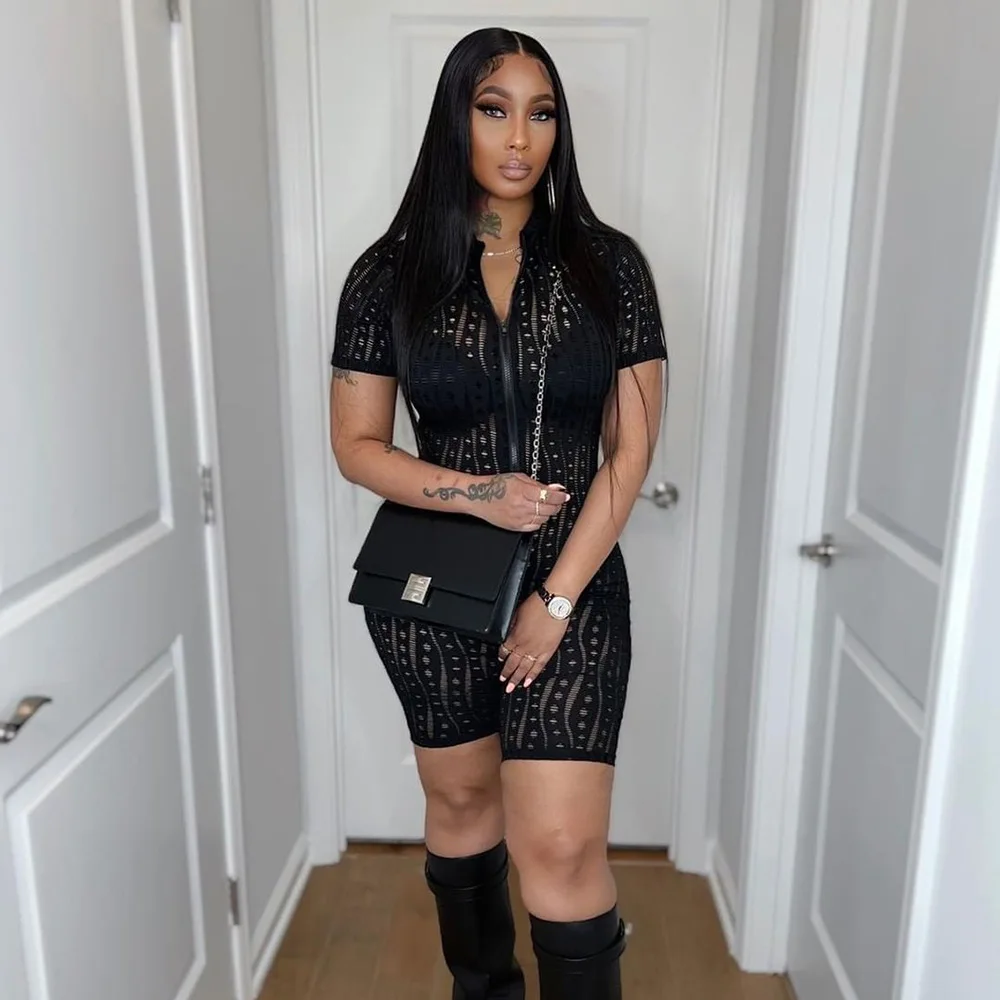 Summer 2022 New arrival casual short sleeve zipper jumpsuit bodycon sexy hollow out mesh one piece romper women jumpsuit elegant
Summer 2022 New arrival casual short sleeve zipper jumpsuit bodycon sexy hollow out mesh one piece romper women jumpsuit elegant
