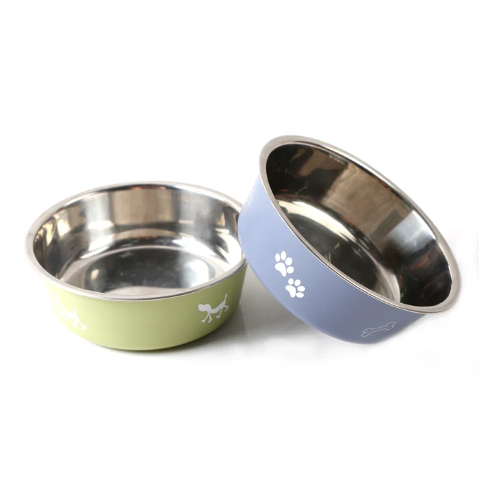 

Pet Food Bowl Stainless Steel Printed Patterns Non-Skid Rubber Bottom Cat Dog Food Bowl Durable Pet Feeder Dog Bowl, Colorful