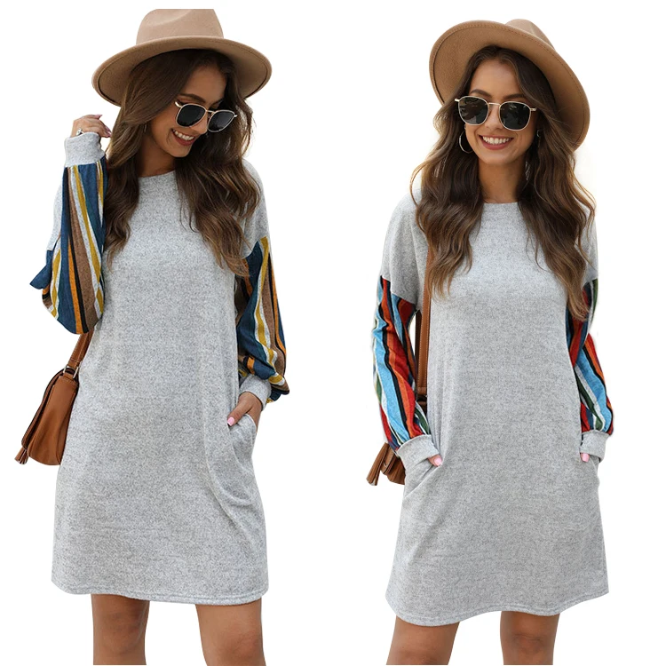 Plain Splicing Casual Colorful Long Sleeve T-shirt Dress with Pockets Customized Loose Crew Neck T Shirt Dress Women
Plain Splicing Casual Colorful Long Sleeve T-shirt Dress with Pockets Customized Loose Crew Neck T Shirt Dress Women