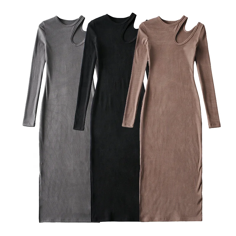 Sexy Solid Long Sleeve Knee-Length Party Dresses Cotton Ribbed Knitted Hollow out Shoulder Dress
Sexy Solid Long Sleeve Knee-Length Party Dresses Cotton Ribbed Knitted Hollow out Shoulder Dress