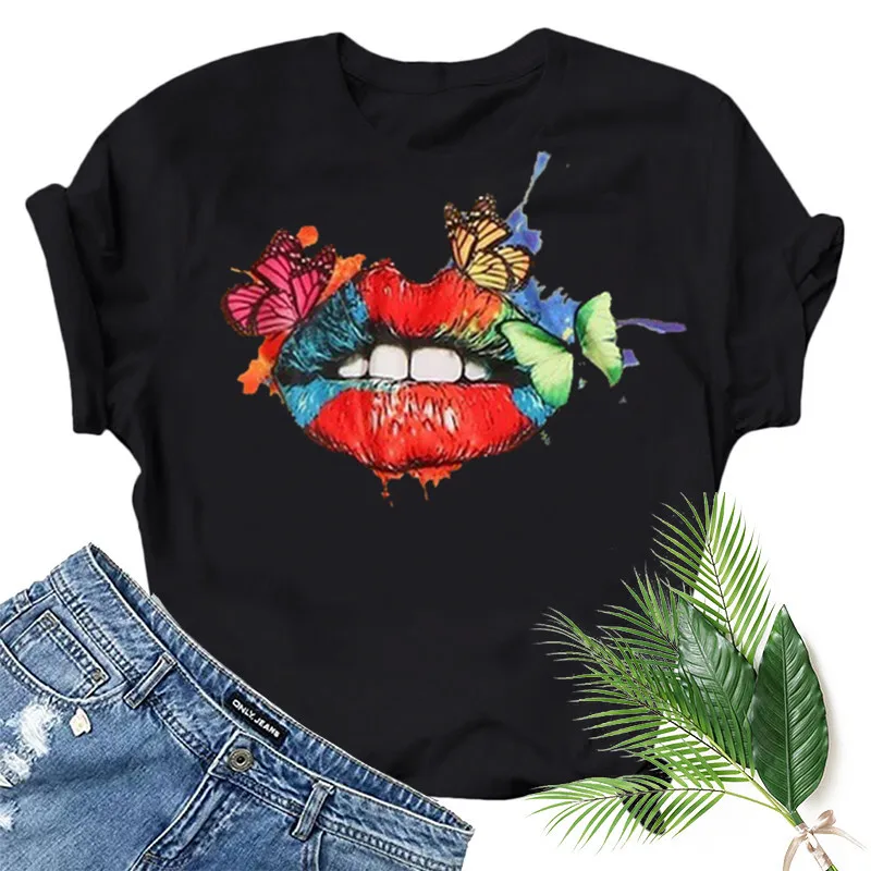 Cartoon Butterfly T-shirt Pattern Women's Printed T-shirt Butterfly Lipstick Print Short Sleeve T-shirt
Cartoon Butterfly T-shirt Pattern Women's Printed T-shirt Butterfly Lipstick Print Short Sleeve T-shirt