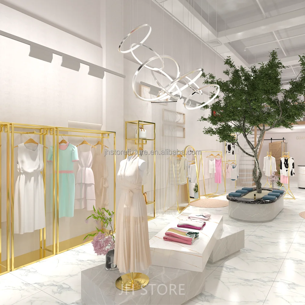 Luxury Clothing Shop Factory Custom golden display rack clothing store furniture for boutique
Luxury Clothing Shop Factory Custom golden display rack clothing store furniture for boutique