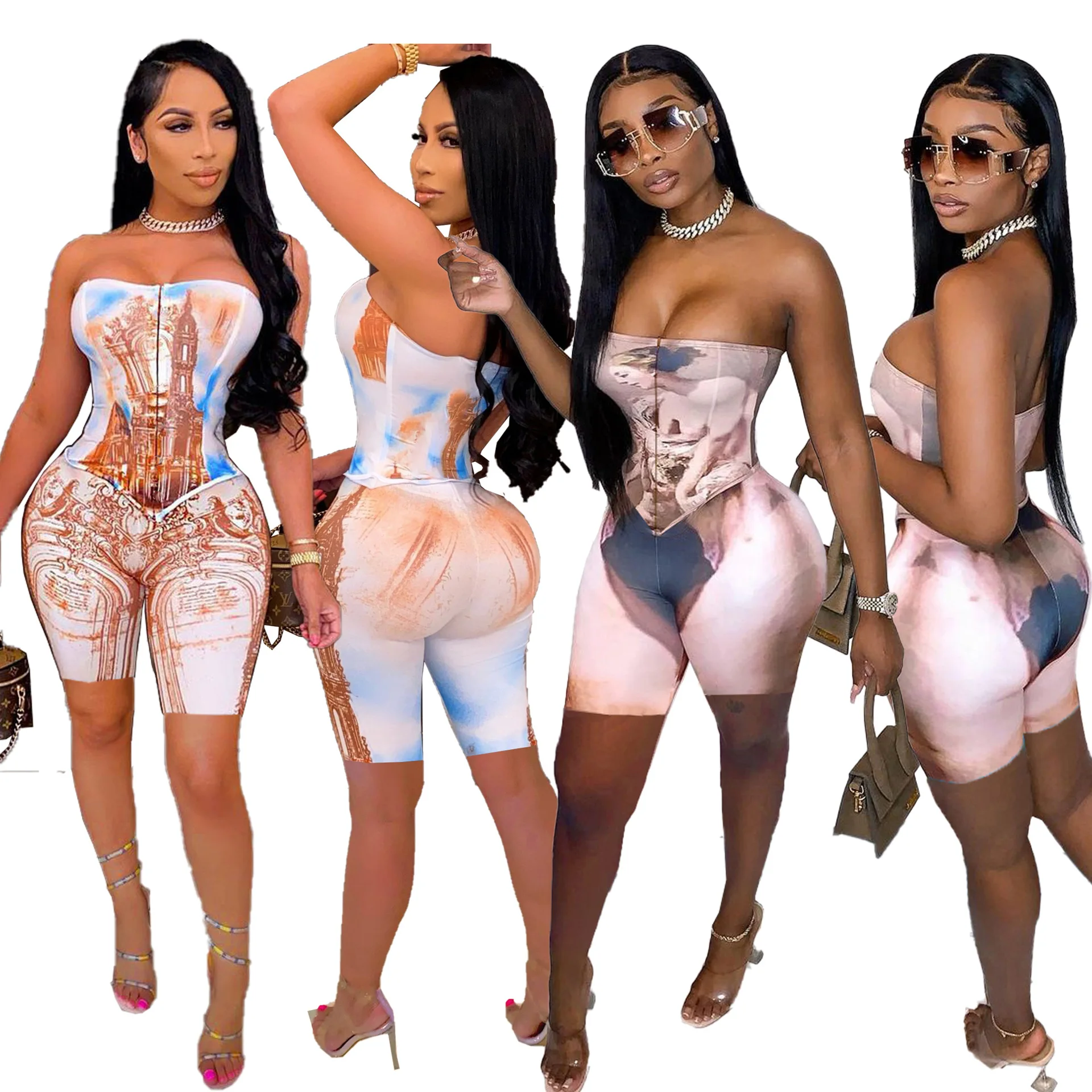 Summer Shorts Outfit Woman Oil Painting Print Zipper Bodycon Two Piece Sexy Tube Top And Shorts Set For Women 2021
Summer Shorts Outfit Woman Oil Painting Print Zipper Bodycon Two Piece Sexy Tube Top And Shorts Set For Women 2021
