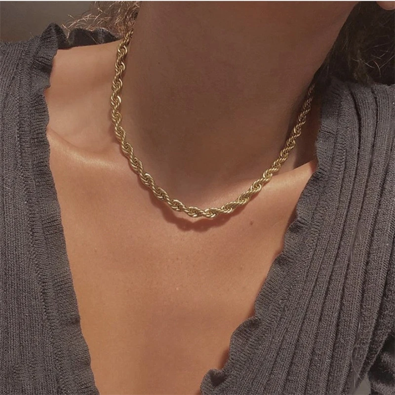 European American fashion retro gold plated twist necklace female short choker clavicle necklace stacking chain necklace, Picture
European American fashion retro gold plated twist necklace female short choker clavicle necklace stacking chain necklace, Picture