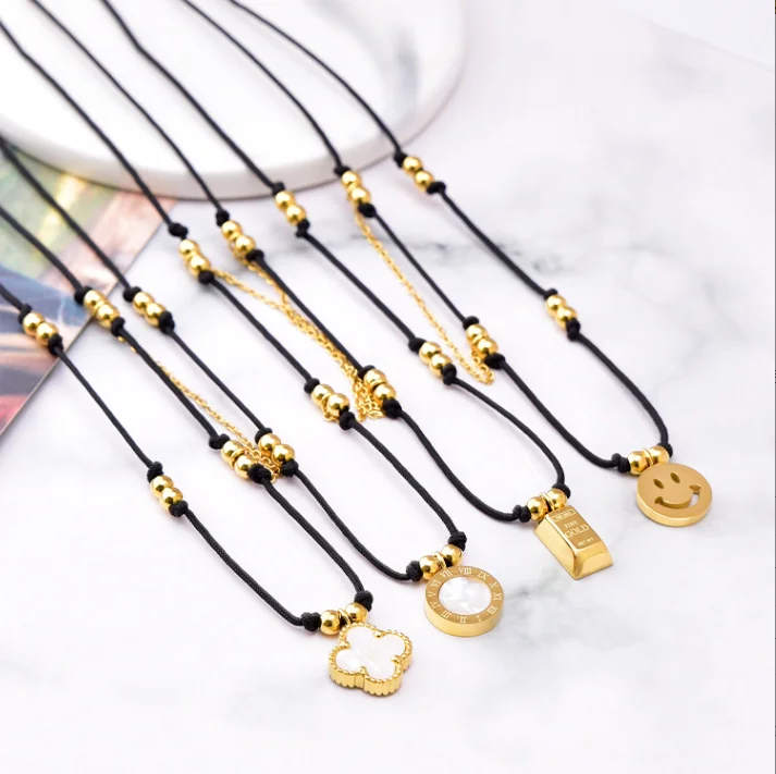 Fashion black rope Roman number necklace round smiley face pendant stainless steel necklace for ladies girl jewelry
Fashion black rope Roman number necklace round smiley face pendant stainless steel necklace for ladies girl jewelry