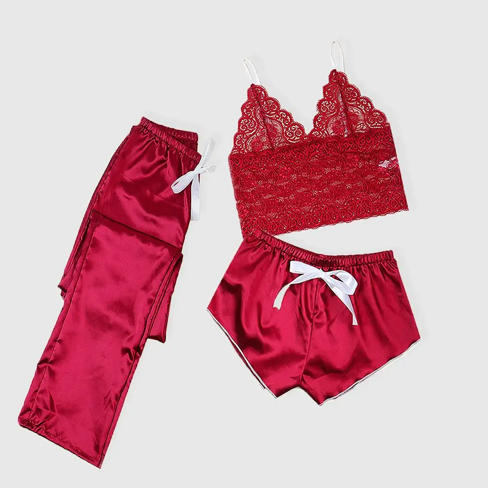 Silk 3 Pieces Set Satin Pajamas For Women /Girls Fashion Ice Silk Sleepwear Sexy Lace Pj Set Nighty, Red
Silk 3 Pieces Set Satin Pajamas For Women /Girls Fashion Ice Silk Sleepwear Sexy Lace Pj Set Nighty, Red