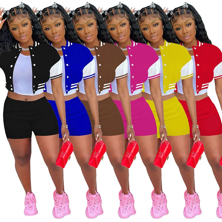 Summer biker shorts set with buttons 2 pieces outfits two piece set for women, 9 colors 
Summer biker shorts set with buttons 2 pieces outfits two piece set for women, 9 colors