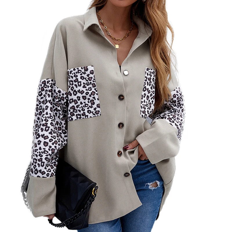 Wholesale women's blouses & shirts long sleeve single breasted patchwork leopard turn down neck ladies elegant blouse, Black-white
Wholesale women's blouses & shirts long sleeve single breasted patchwork leopard turn down neck ladies elegant blouse, Black-white