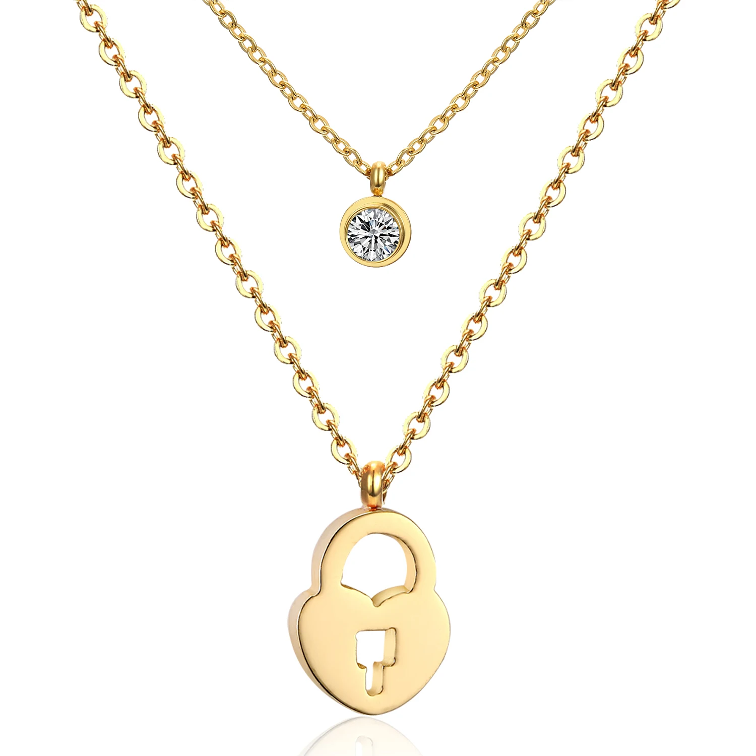 best selling double chain heart lock shape pendant chain necklace silver gold plated zircon stainless steel jewelry, Gold and silver
best selling double chain heart lock shape pendant chain necklace silver gold plated zircon stainless steel jewelry, Gold and silver