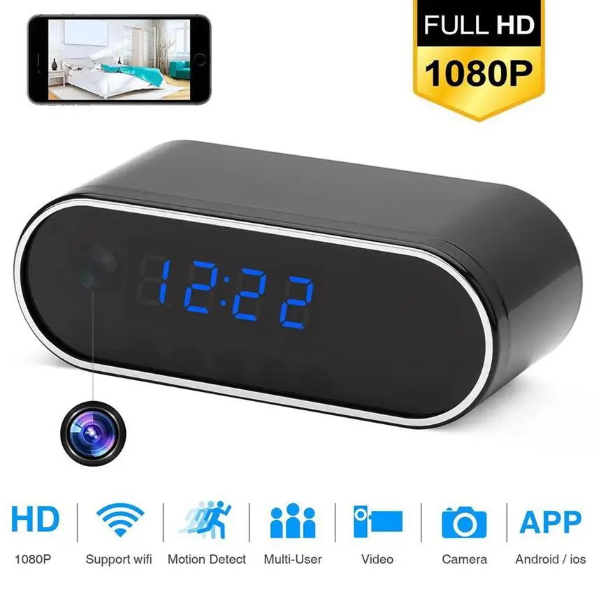 1080P WIFI Mini Clock Camera Wireless Motion Sensor IP Security Night Vision Home Remote Monitor, Black
1080P WIFI Mini Clock Camera Wireless Motion Sensor IP Security Night Vision Home Remote Monitor, Black