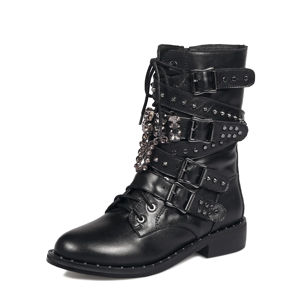 Autumn And Winter New Round Head Middle Tube Boots Punk Thick Bottom Thick Heel High Heel Rivet Leather Buckle Martin Boots, Black
Autumn And Winter New Round Head Middle Tube Boots Punk Thick Bottom Thick Heel High Heel Rivet Leather Buckle Martin Boots, Black