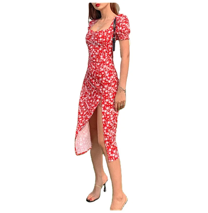 New summer 2021 Spring Casual Dresses Floral Print Girls' Dresses Ruffle Puff Sleeve Slim Split Midi Woman Chiffon Dress, As picturess
New summer 2021 Spring Casual Dresses Floral Print Girls' Dresses Ruffle Puff Sleeve Slim Split Midi Woman Chiffon Dress, As picturess