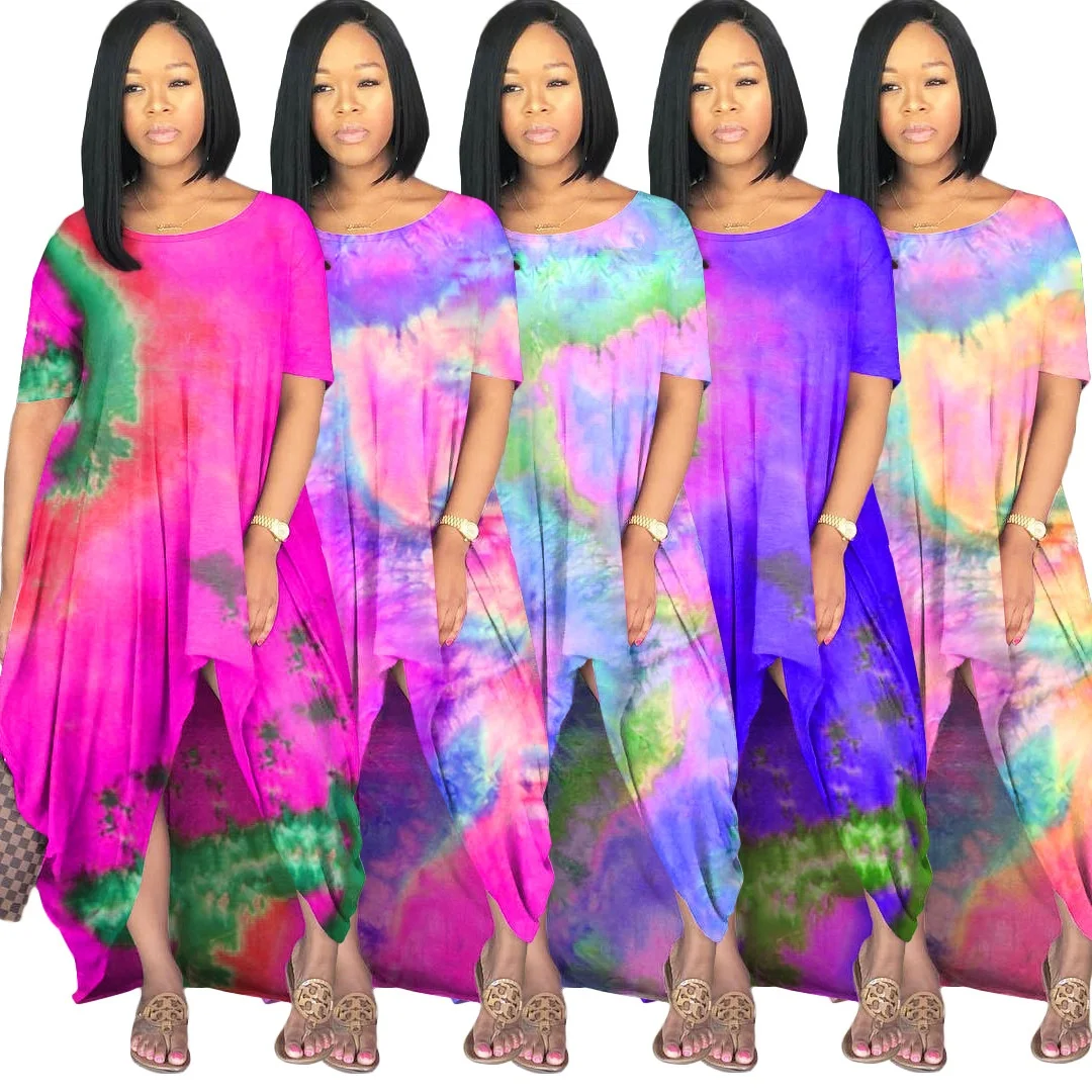Dress Fashion Short Sleeve Tie Dyed Loose Women Casual Summer O Neck Asymmetric Clothing In Plus Size
Dress Fashion Short Sleeve Tie Dyed Loose Women Casual Summer O Neck Asymmetric Clothing In Plus Size