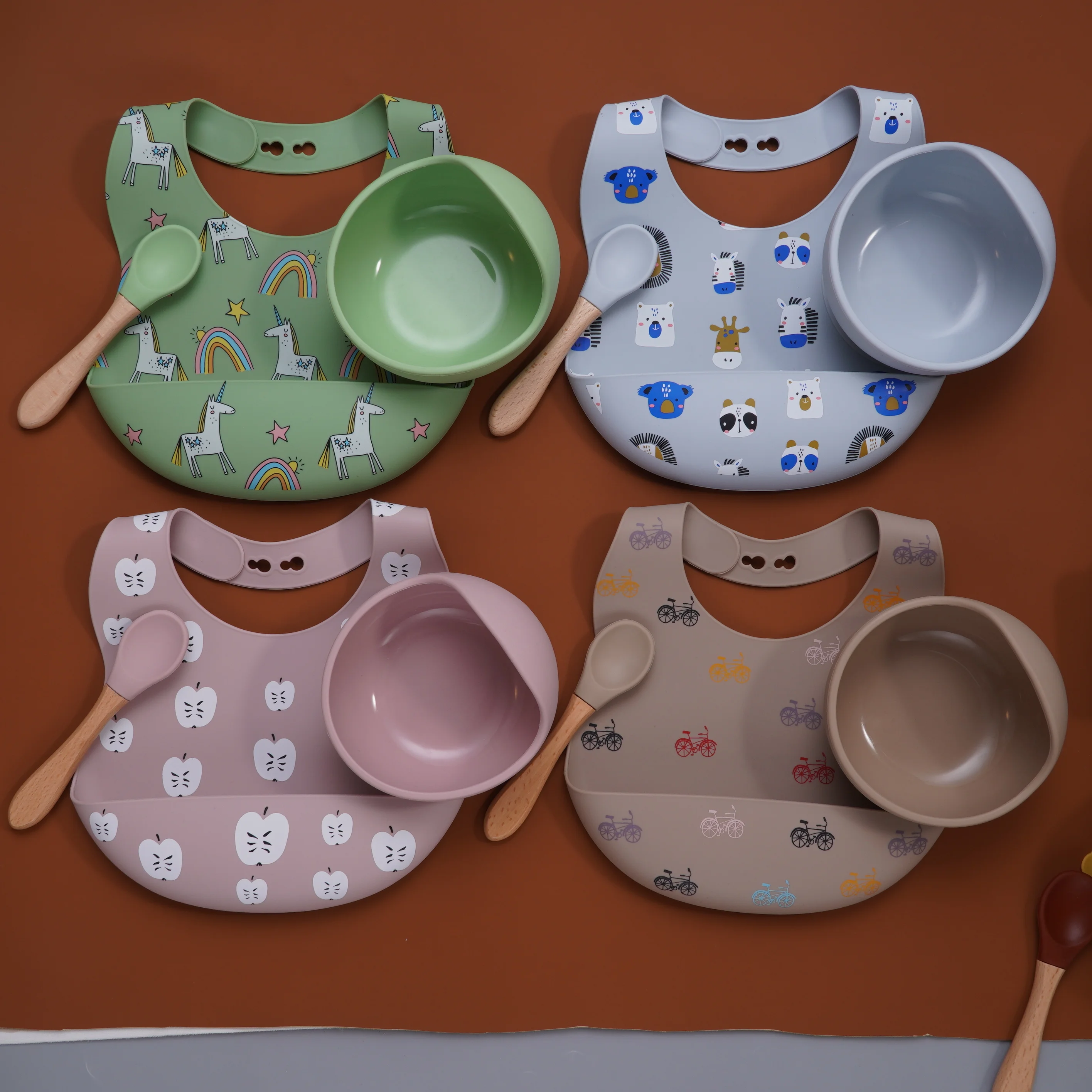 Colorful Silicone Spoon With Wooden Handle Hot Selling Baby Sucker Bowl Waterproof Adjustable Baby Silicone Print Bibs, 11
Colorful Silicone Spoon With Wooden Handle Hot Selling Baby Sucker Bowl Waterproof Adjustable Baby Silicone Print Bibs, 11