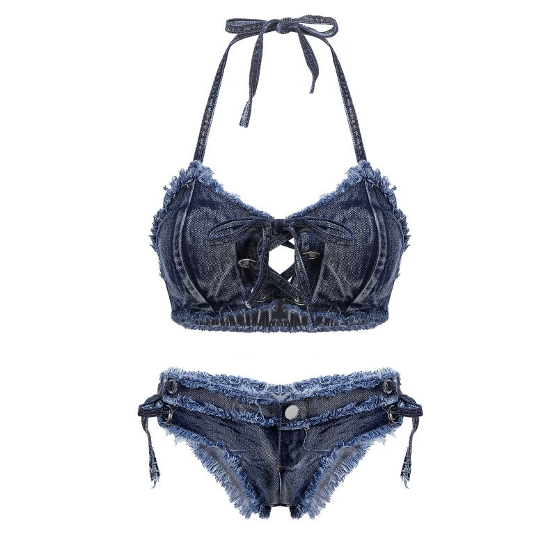 Hot Sale Y2K Women Clothing Shorts Bikini Set Lace up Denim Bra Tank Crop Top with Briefs
Hot Sale Y2K Women Clothing Shorts Bikini Set Lace up Denim Bra Tank Crop Top with Briefs