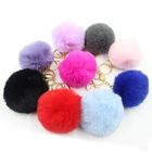 Rabbit Women 2020 Fashion Dark Colors Soft Faux Rex Rabbit Fur Pom Pom Puff Ball Keychains For Women And Girls