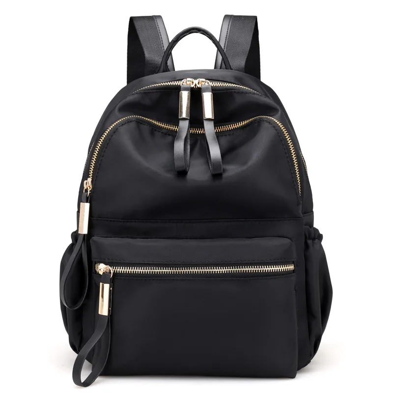 

Korean College Style Casual Fashion All-Match Waterproof Nylon Oxford Black Backpack