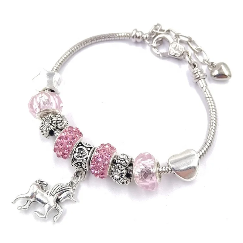 DIY Pink Crystal CZ Horse Bracelet Dangle Snake Chain Female Love Heart Bead Charm Bracelet for Kids, As pictures show
DIY Pink Crystal CZ Horse Bracelet Dangle Snake Chain Female Love Heart Bead Charm Bracelet for Kids, As pictures show