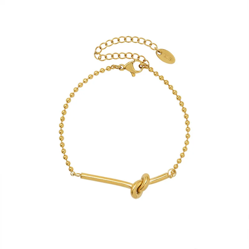 

Titanium Steel 18K Gold Plated Knot Bracelet Bead Chain Bracelet Twist Heart Knotted Bracelet Gift