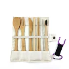 Reusable Cutlery Biodegradable Flatware Healthy Tableware Set Eco-Friendly Bamboo Dinnerware With Pothook