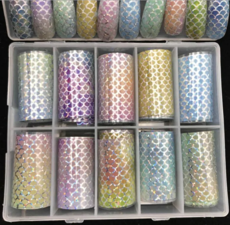 10 pcs /set colorful mermaid nail foil DIY nail Art transfer sticker laser fish scale nail decals, Multi-color
10 pcs /set colorful mermaid nail foil DIY nail Art transfer sticker laser fish scale nail decals, Multi-color