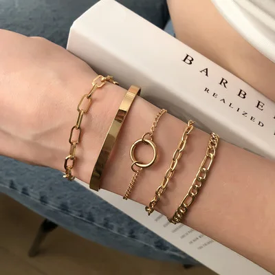 Hot Sale Punk Jewelry 5pcs Set Cuban Chain Bracelet Set Gold Plated Layered Link Circle Chain Bracelet For Hip Hops Women
Hot Sale Punk Jewelry 5pcs Set Cuban Chain Bracelet Set Gold Plated Layered Link Circle Chain Bracelet For Hip Hops Women