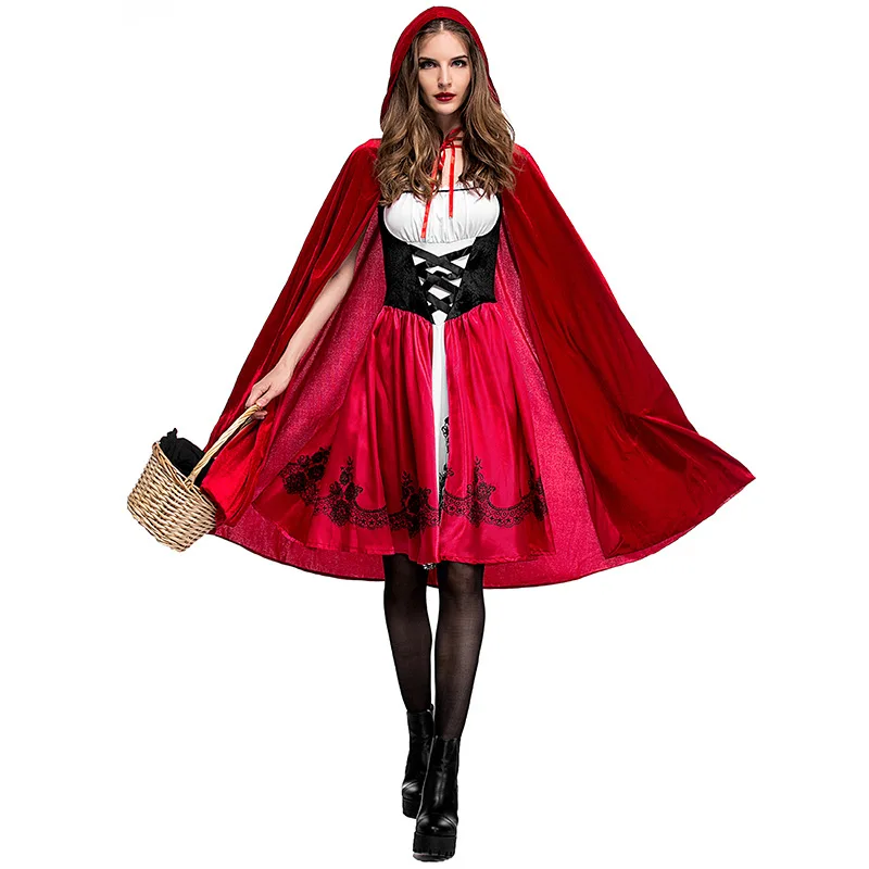 La chica es de Caperucita Roja vestido de Cosplay de lujo traje de Halloween para adultos