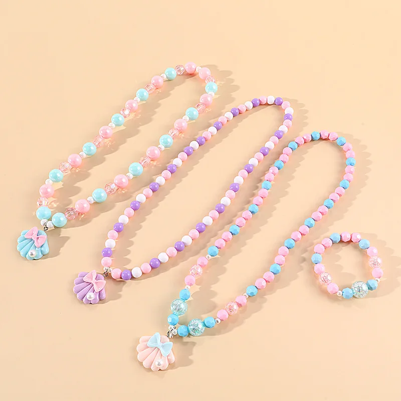 Hot Selling Acrylic Pearl Shell Bowknot Pendant Beaded Necklace Bracelet Set For Kids Accessories
Hot Selling Acrylic Pearl Shell Bowknot Pendant Beaded Necklace Bracelet Set For Kids Accessories