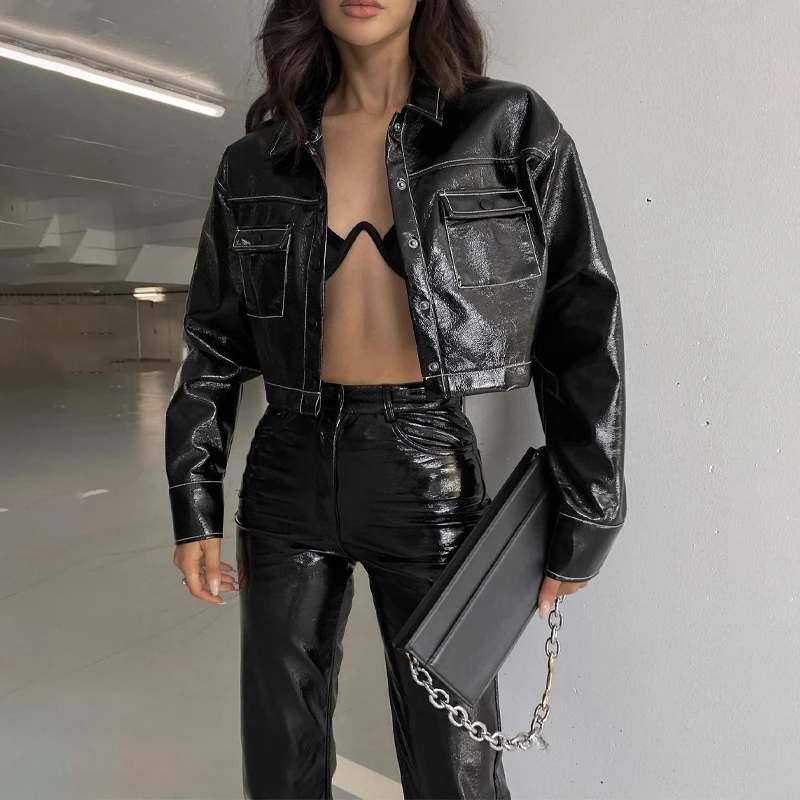 Blingirl Pu Faux Leather Long Sleeve Jacket Short Coats Single Button 2021 Autumn Winter Women Casual Streetwear Outerwears ", Black
Blingirl Pu Faux Leather Long Sleeve Jacket Short Coats Single Button 2021 Autumn Winter Women Casual Streetwear Outerwears ", Black