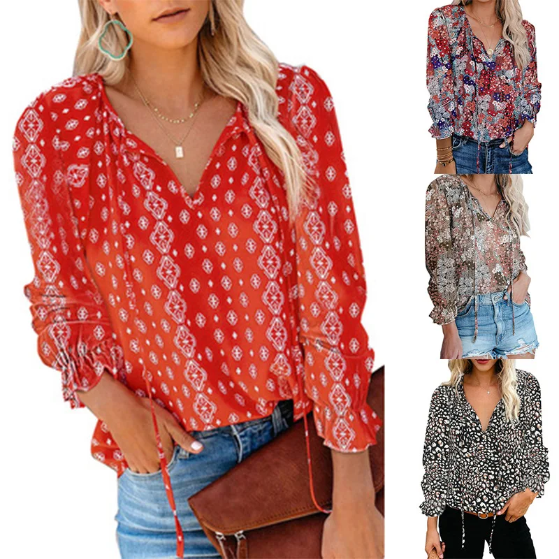 American Women Fashion Spring Summer V neck casual boho Floral Printed print long sleeved loose chiffon shirt Trendy Tops, 7 colors
American Women Fashion Spring Summer V neck casual boho Floral Printed print long sleeved loose chiffon shirt Trendy Tops, 7 colors