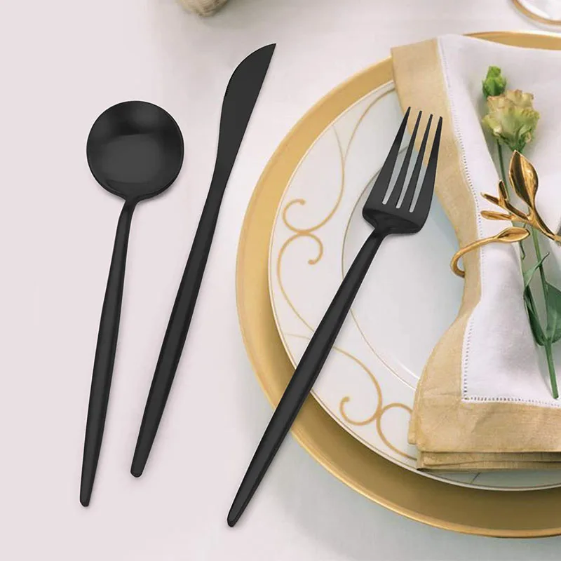 Matte Black Flatware Dishwasher Safe 304 Stainless Steel Silverware Set 20 piece for 4, More than 10colors for selection
Matte Black Flatware Dishwasher Safe 304 Stainless Steel Silverware Set 20 piece for 4, More than 10colors for selection