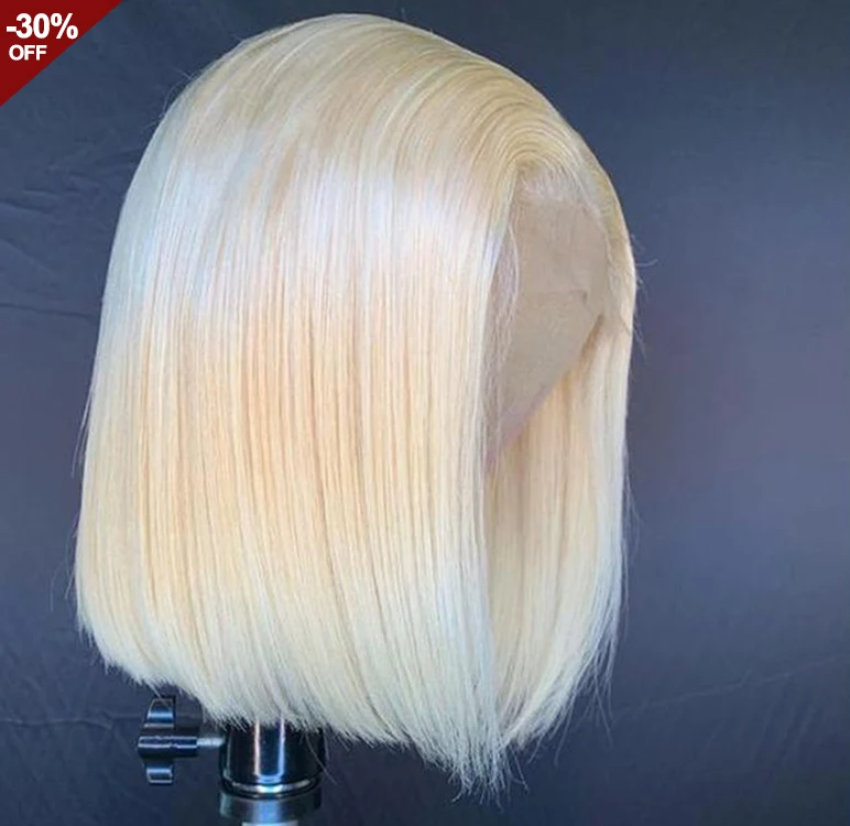 

raw virgin cuticle aligned brazilian frontal human hair 613 blonde transparent lace front Short Platnium Blonde Bob Wig