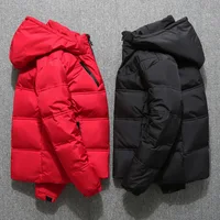

wholesale Men winter casual thick outdoor youth quilted puff warm hooded black gray white red padded duck down jacket with hood