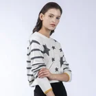 Women Long Sleeve Sweater Crew Neck Pullover Star Intarsia Knit Cozy Sweater