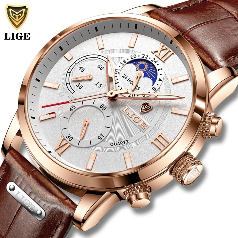 Watches Men 2021 New Clock LIGE Casual Leather Moon Phase Man Watch Sport Waterproof Quartz Chronograp
Watches Men 2021 New Clock LIGE Casual Leather Moon Phase Man Watch Sport Waterproof Quartz Chronograp