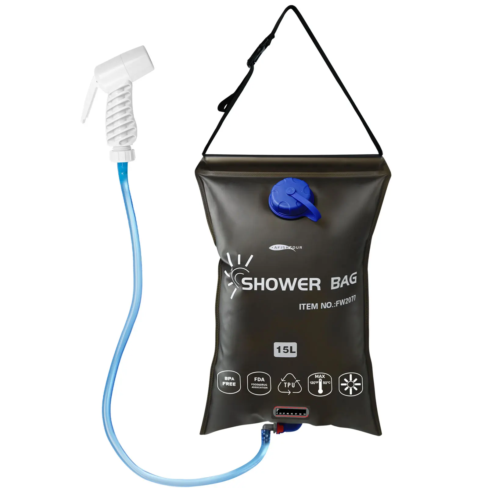 AFISHTOUR New Custom Outdoor Camping Hiking Traveling Portable TPU 15L Solar Shower Bag
AFISHTOUR New Custom Outdoor Camping Hiking Traveling Portable TPU 15L Solar Shower Bag