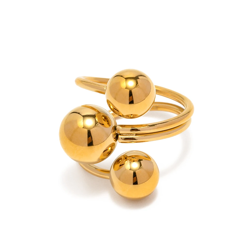 Minimalist 18K PVD Gold Plated Statement Bead Ring Women Stainless Steel Three Ball Open Ring
Minimalist 18K PVD Gold Plated Statement Bead Ring Women Stainless Steel Three Ball Open Ring