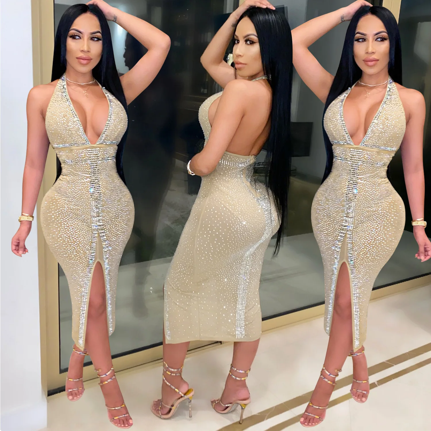 Evening Dress Party Club Sexy Deep V Neck Rhinestone Bodycon Midi Dresses for Women Night Dress
Evening Dress Party Club Sexy Deep V Neck Rhinestone Bodycon Midi Dresses for Women Night Dress