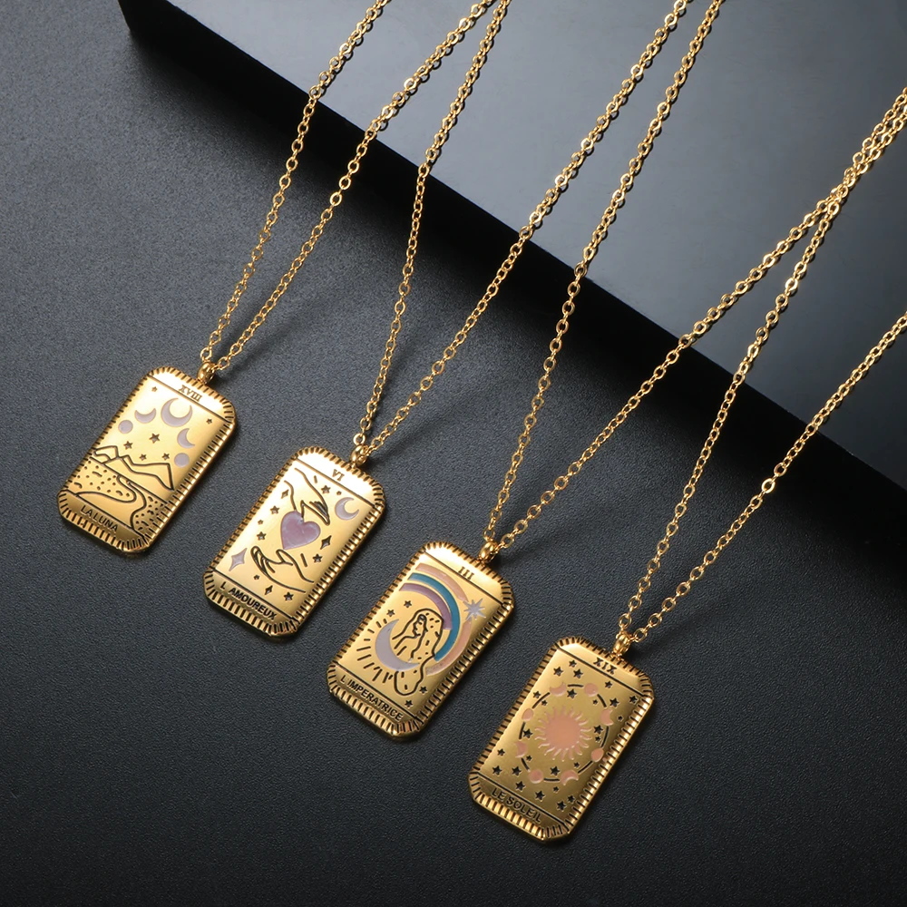 Moon and Lion Pattern Tarot Necklace ins Small European American Design Adjustable Titanium Steel Gold Plated Necklace Unisex, Gold/silver/rose gold/black
Moon and Lion Pattern Tarot Necklace ins Small European American Design Adjustable Titanium Steel Gold Plated Necklace Unisex, Gold/silver/rose gold/black