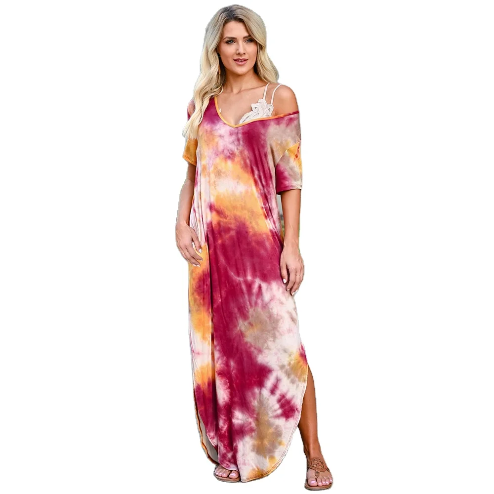 Hot Spring Short Sleeve Maxi Slit Dress Plus Size V Neck Tie Dye Loose T Shirt Casual Dresses Women 2021 New Arrival Wholesale, Shown
Hot Spring Short Sleeve Maxi Slit Dress Plus Size V Neck Tie Dye Loose T Shirt Casual Dresses Women 2021 New Arrival Wholesale, Shown