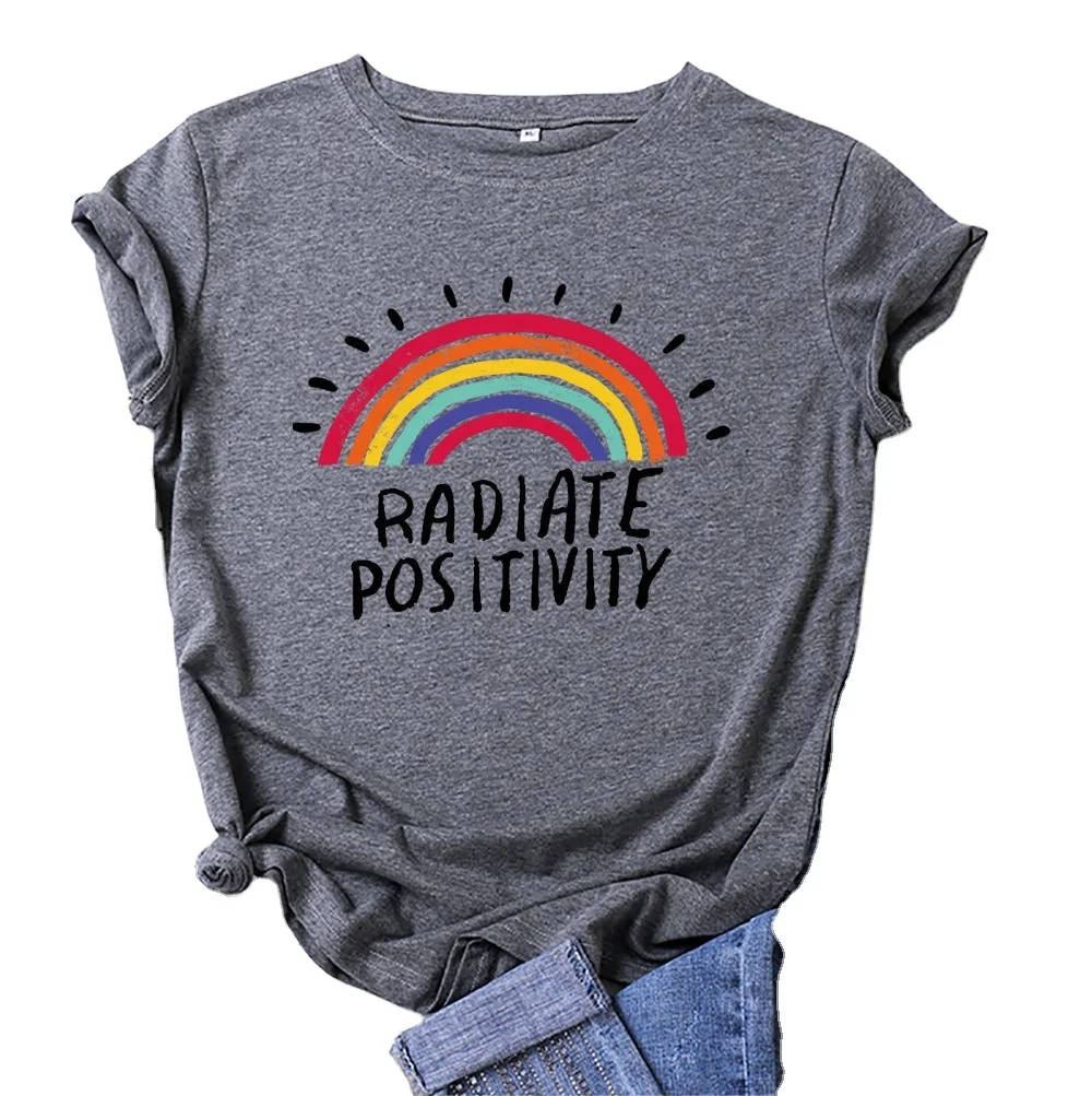 100% cotton Women's Rainbow letters cotton short-sleeved T-shirt, Customized colors 
100% cotton Women's Rainbow letters cotton short-sleeved T-shirt, Customized colors