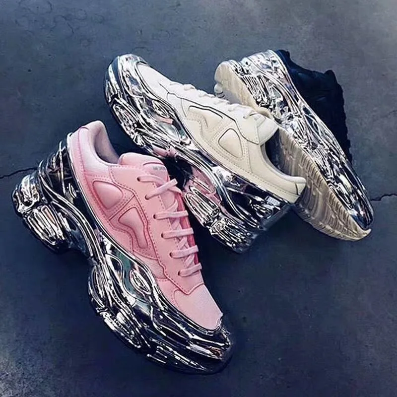 

European New Style Raf Simons Ozweego Black Silver Metallic Leather Invisible 7 High Sports Running Shoes, Customer's request