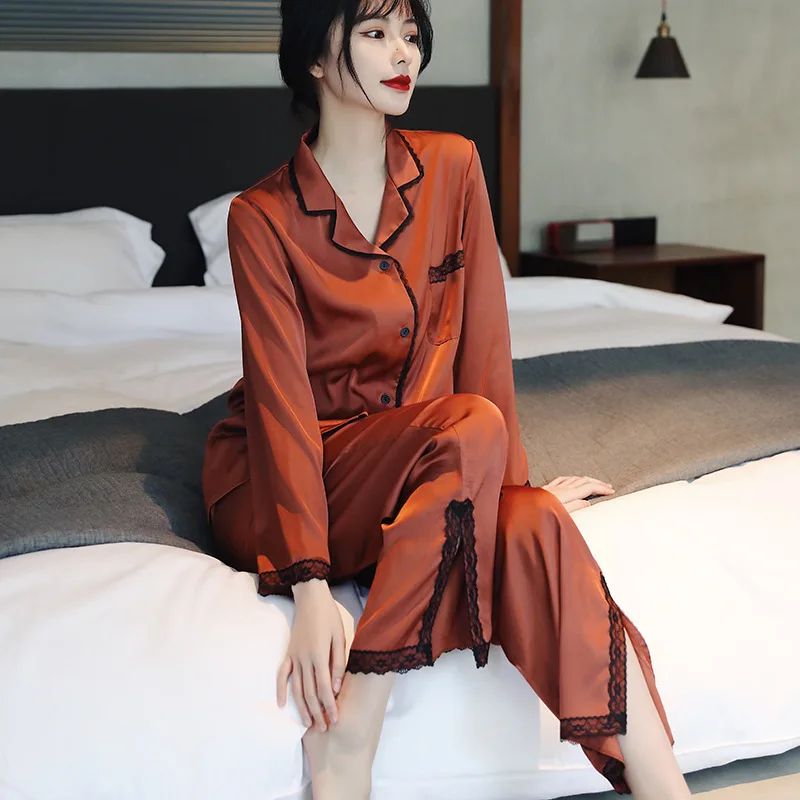 New arrivals luxury for women solid long sleeve ensemble pyjamas imitation silk fabric
New arrivals luxury for women solid long sleeve ensemble pyjamas imitation silk fabric