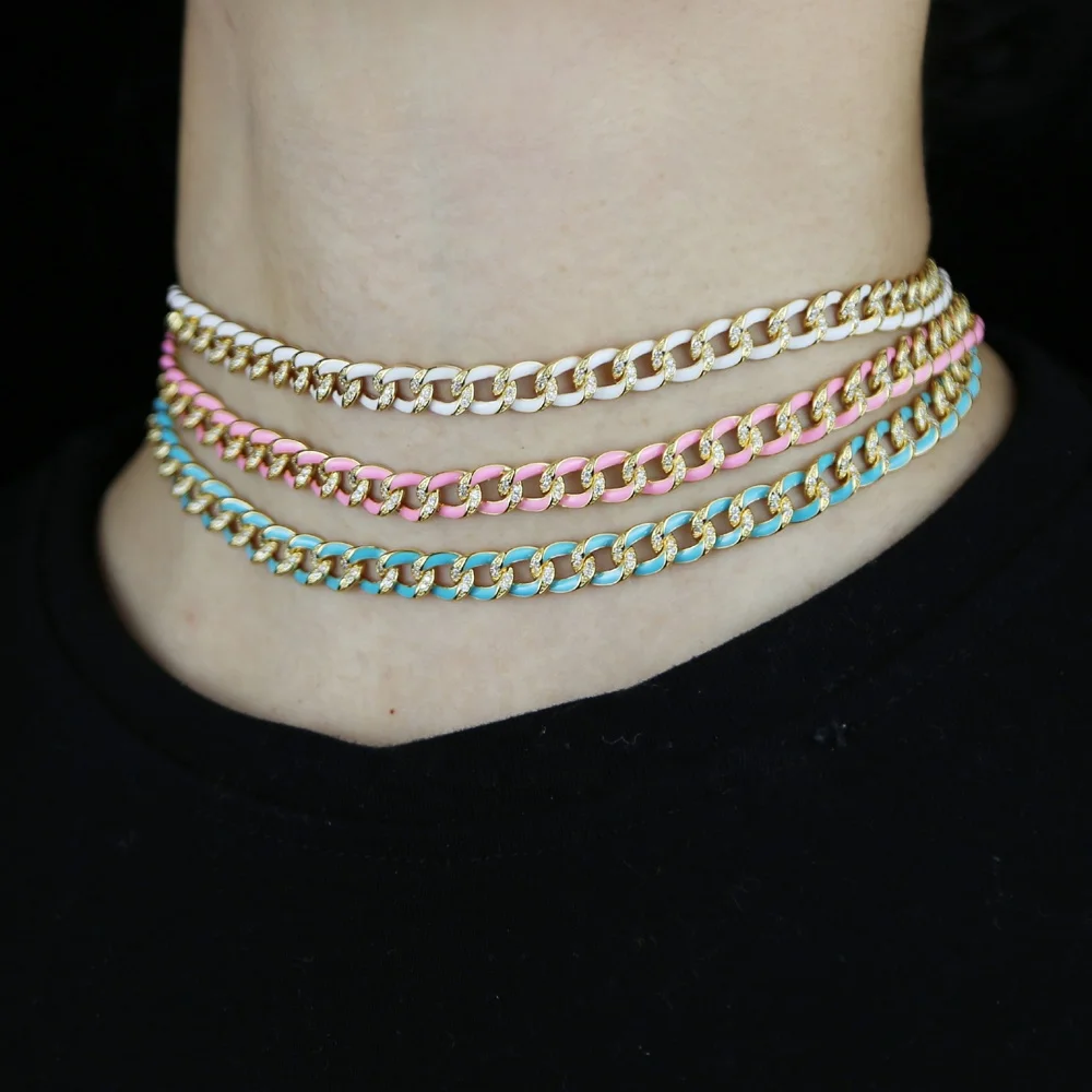 New arrived Neck Heavy Gold color Chain For women Lady rainbow white pink blue enamel Cuban Chain choker Necklace wholesale, As pic
New arrived Neck Heavy Gold color Chain For women Lady rainbow white pink blue enamel Cuban Chain choker Necklace wholesale, As pic