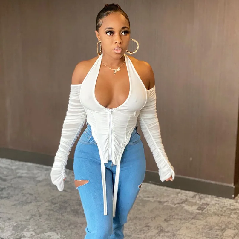 2020 new arrivals autumn design women simple long sleeve fashion halter mesh sexy crop tops
2020 new arrivals autumn design women simple long sleeve fashion halter mesh sexy crop tops